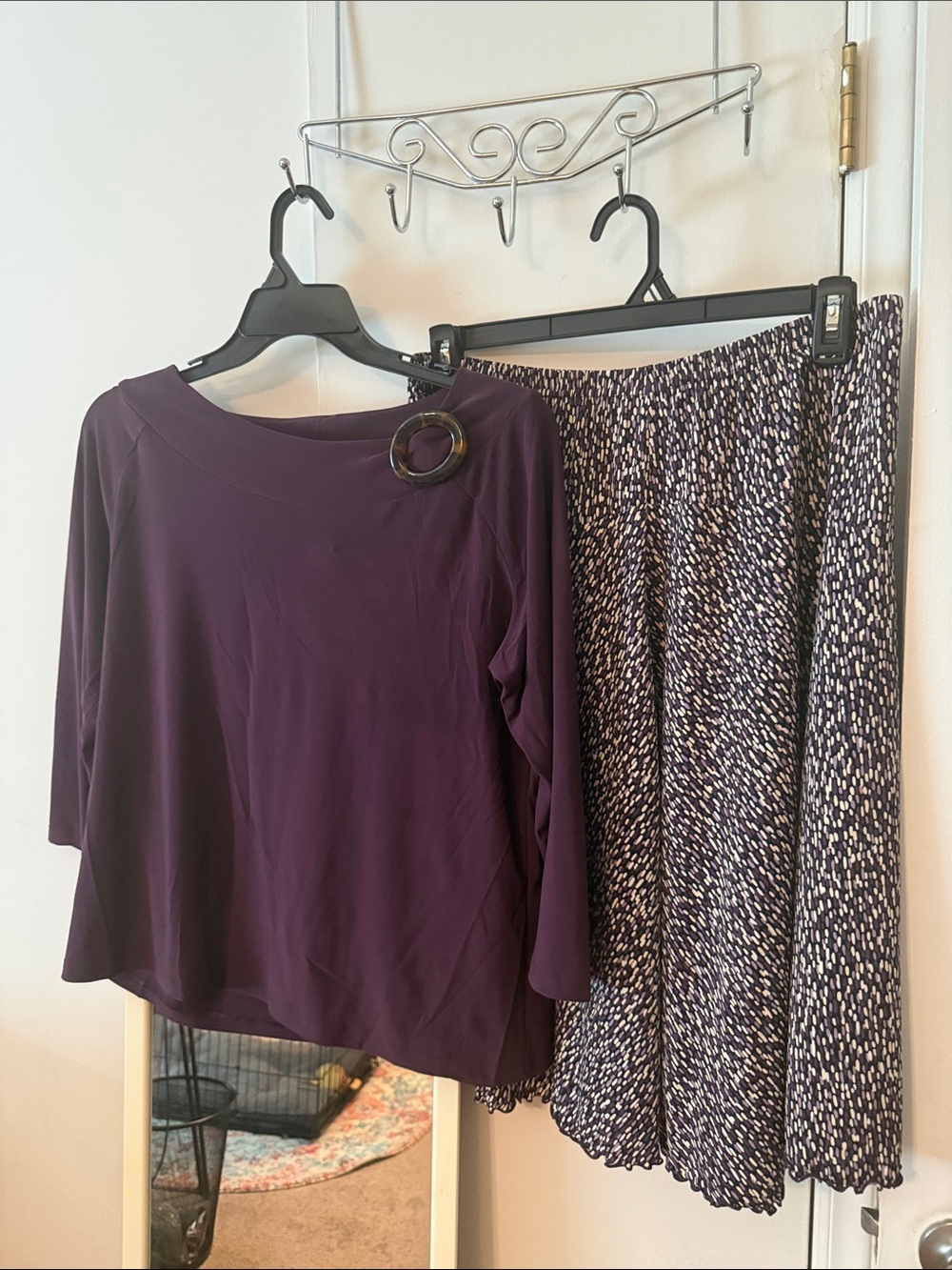 Sag Harbor Plum Top with Black & White Patterned Circle Skirt
